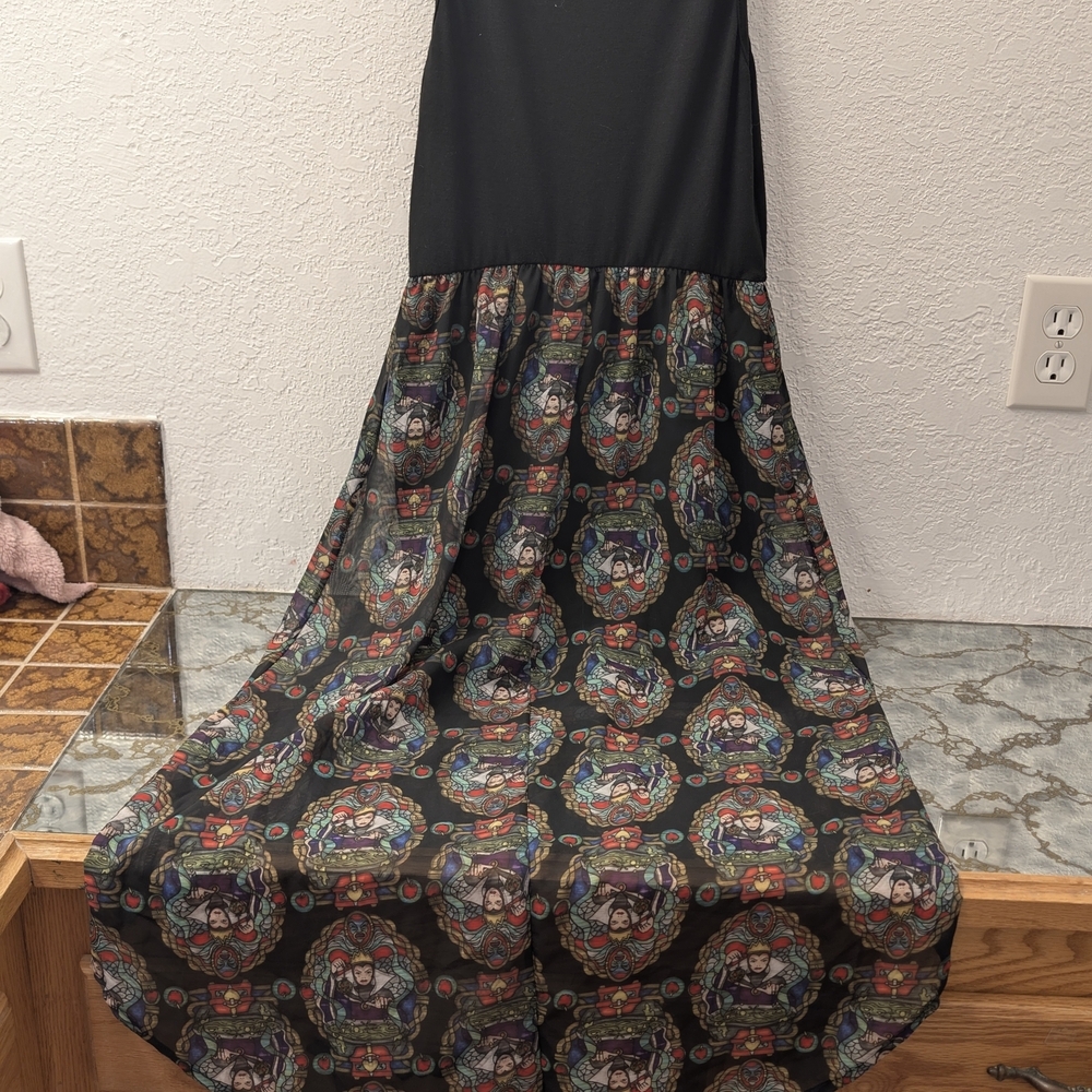 Disney Black and Multicolor Patterned Midi Dress Snow White Size Small - Picture 6 of 7